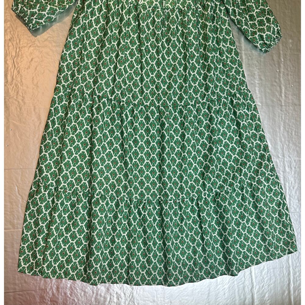 2X Green Geometric Maxi Dress Bubble Sleeve Tiered Boho Plus Size - Picture 5 of 12